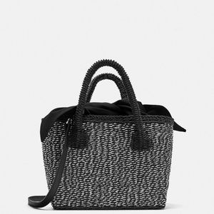 Zara black and silver metallic look mini tote bag